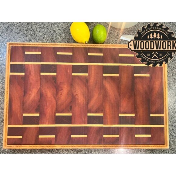 Handcrafted Wooden Cutting Board With Intricate Inlay Design & Juice Groove - Picture 1 of 6
